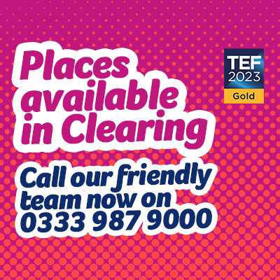 Pink graphic. Text reads: Places available in Clearing - find out more